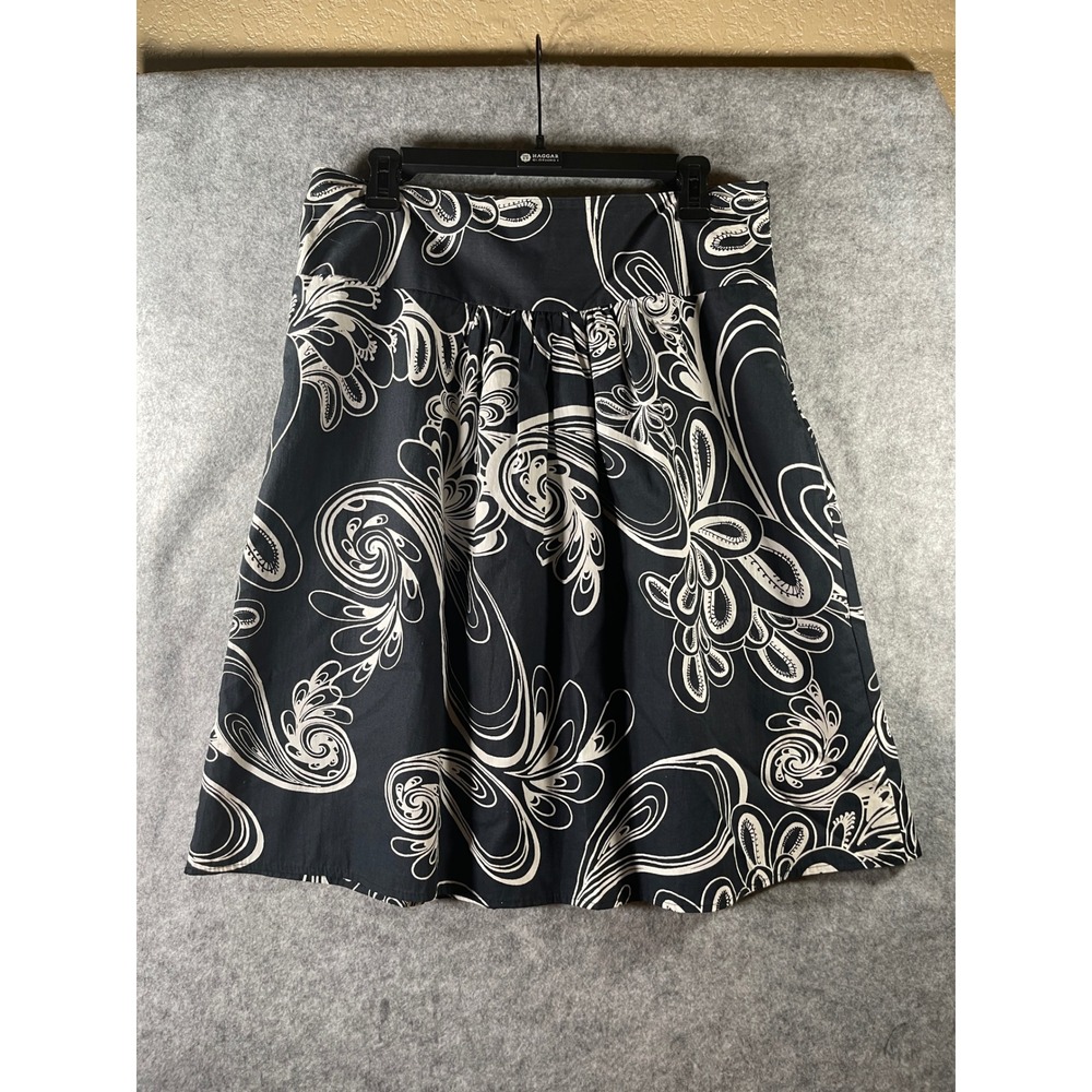 DownEast Basics‎ Womens Black White Abstract Floral A-Line Skirt Size L Lined